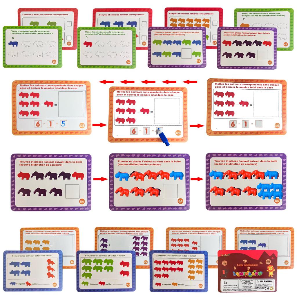 Jeu Montessori 3 Ans+ 60 pièces Jouet avec Goblet Pince Dé Boîte de Rangement Sac de Transport Comptage tri d’Animaux Concept mathématique Apprendre Les Couleurs Jouet éducatif préscolaire